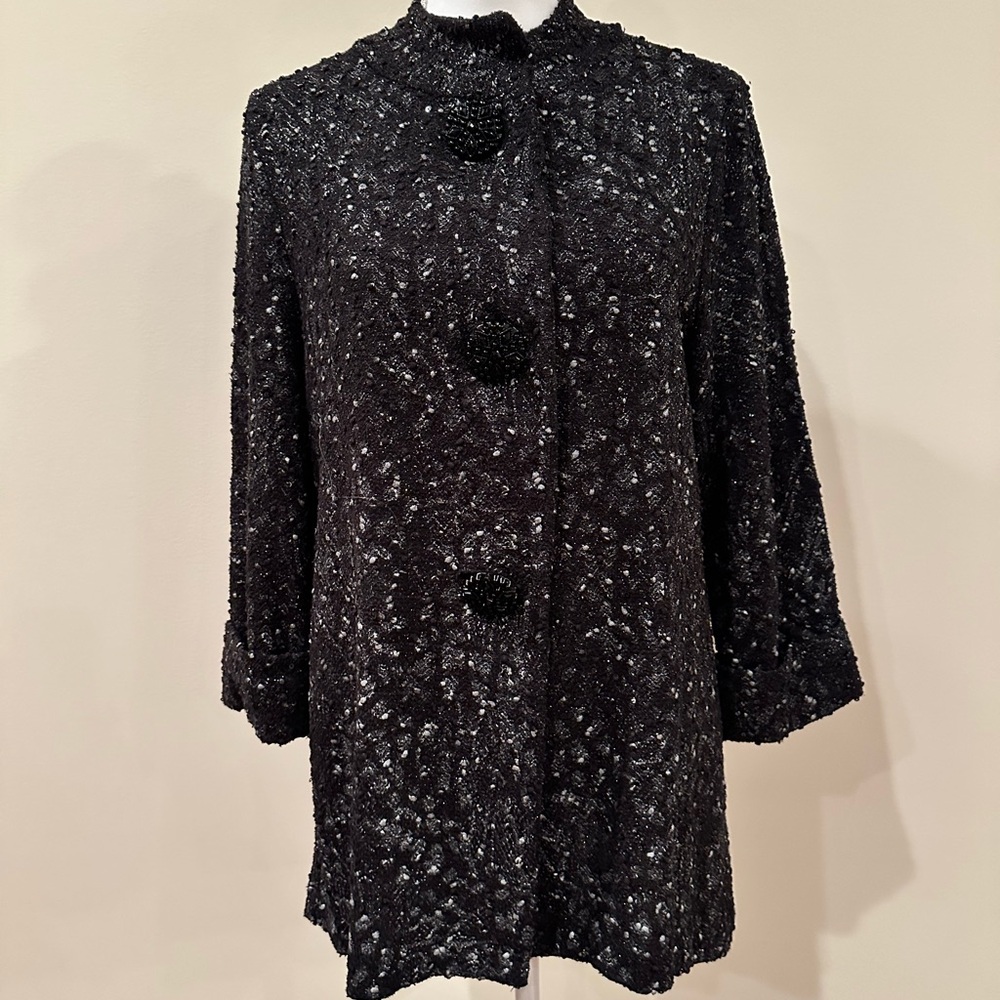 JM Collection Black Coat with Textured Design